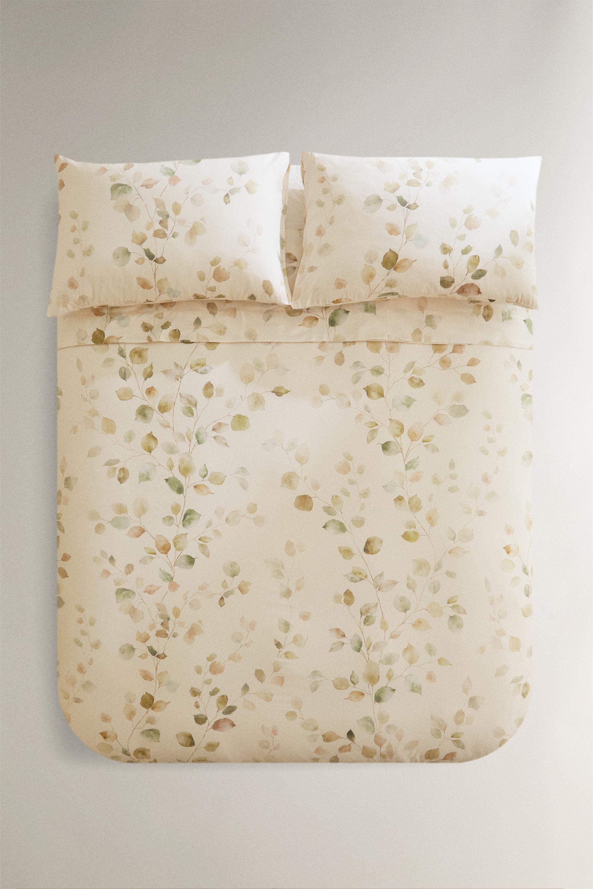 SATEEN DUVET COVER WITH LEAF PRINT